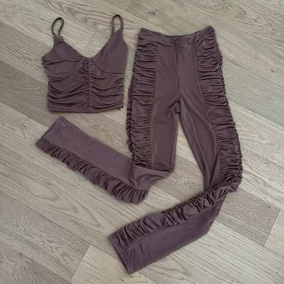 I AM GIA ESTELLA SET RUCHED CHOCOLATE BROWN XS-XXS - Picture 3 of 5